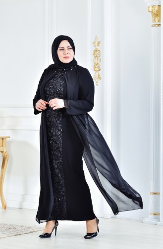 Black Hijab Evening Dress 6141-01