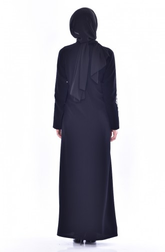 Embroidered And Stone Detailed Abaya 1788-01 Black 1788-01
