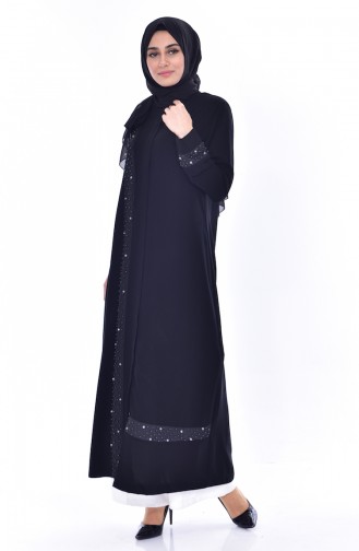 Abaya mit Perlen 35803-01 Schwarz 35803-01