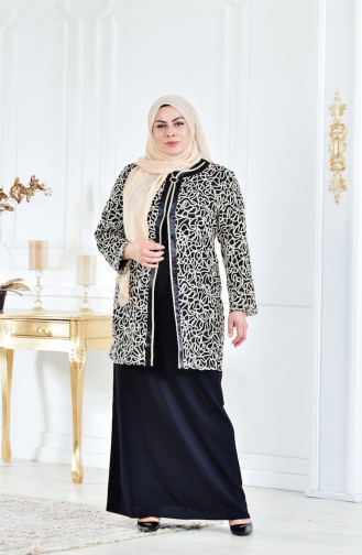 Ensemble de Soirée Deux Pieces Grande Taille 6137-01 Noir Gold 6137-01