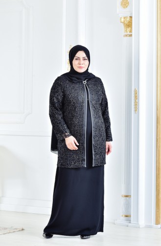 طقم فستان سهرة بتصميم مقاسات كبيرة 6137-04 لون أسود 6137-04