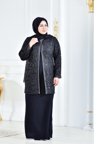 طقم فستان سهرة بتصميم مقاسات كبيرة 6137-04 لون أسود 6137-04