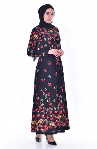 Schwarz Hijab Kleider 6051-02