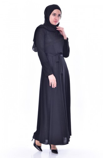 Kleid mit Spitzen 1180-02 Schwarz 1180-02