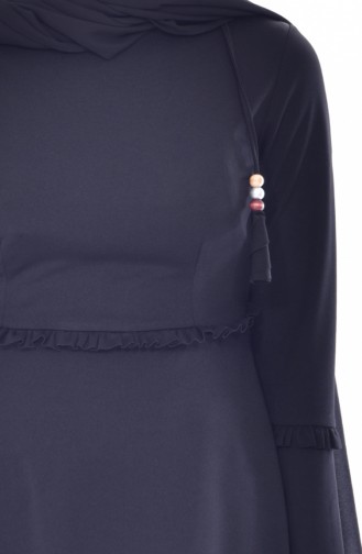 Fırfır Detaylı Uzun Elbise 3487-01 Siyah