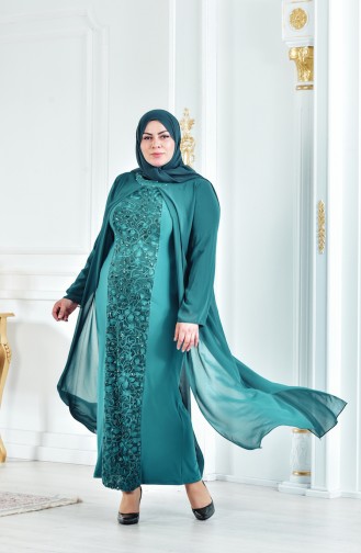 Emerald Green Hijab Evening Dress 6141-03