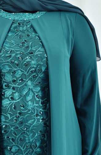 Emerald Green Hijab Evening Dress 6141-03