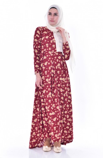 Claret Red Hijab Dress 6055-03
