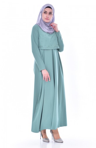 ZEN Pearls Pleated Dress 4055-02 Almond Green 4055-02