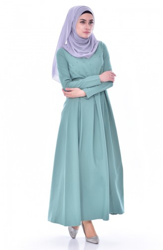 ZEN Pearls Pleated Dress 4055-02 Almond Green 4055-02