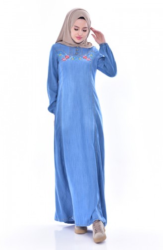 Jeans Kleid mit Stickerei 1160-01 Blau 1160-01