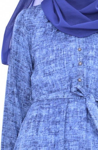 Düğmeli Elbise 4022-03 Mavi