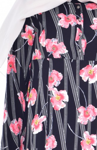 Flower Patterned Dress 4020-01 Coral Black 4020-01