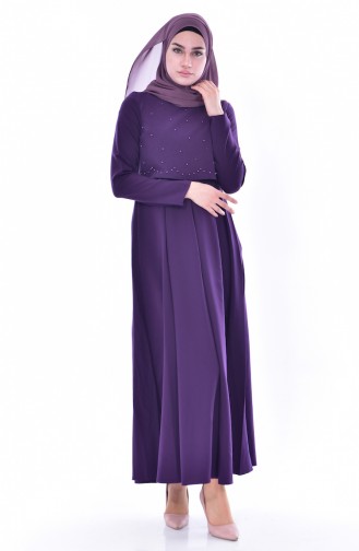 Robe Plissée et Perlées 4055-01 Pourpre 4055-01