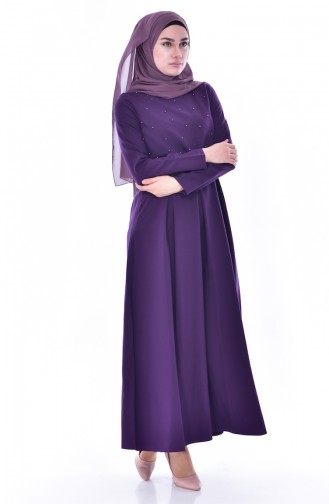 Robe Plissée et Perlées 4055-01 Pourpre 4055-01