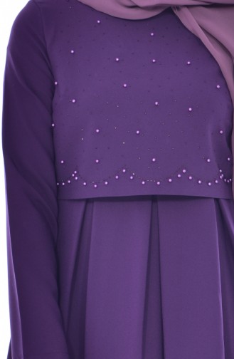 Robe Plissée et Perlées 4055-01 Pourpre 4055-01