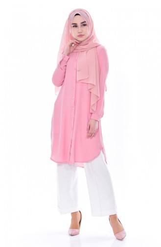 Düğmeli Tunik 0666-05 Şekerpembe 0666-05