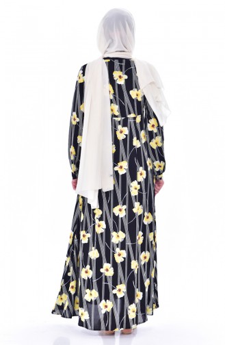 Robe a Motifs Fleurs 4020-03 Noir Jaune 4020-03