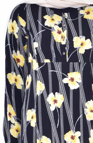 Robe a Motifs Fleurs 4020-03 Noir Jaune 4020-03