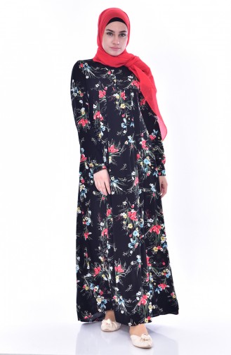 Flower Patterned Dress 4021-02 Black 4021-02