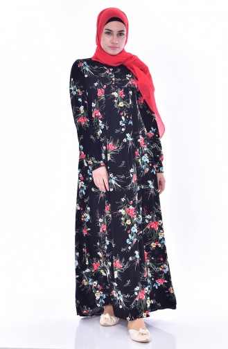 Robe a Motifs Fleurs 4021-02 Noir 4021-02