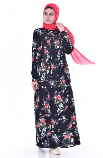 Flower Patterned Dress 4021-02 Black 4021-02