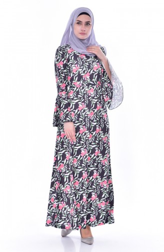 Flower Patterned Dress 4569A-05 Khaki 4569B-01