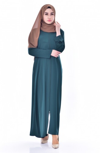 Abaya a Fermeture 7378-01 Vert emeraude 7378-01