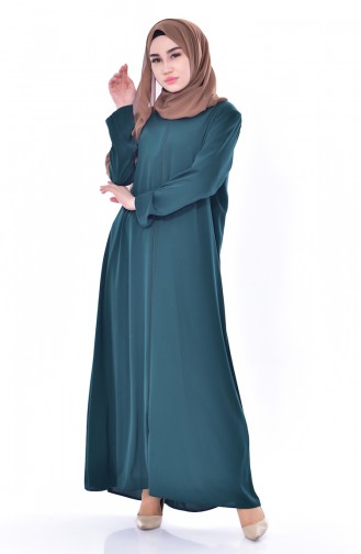 Abaya a Fermeture 7378-01 Vert emeraude 7378-01