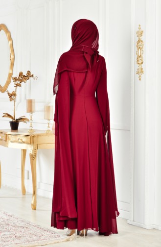 Claret Red Hijab Evening Dress 52697-01