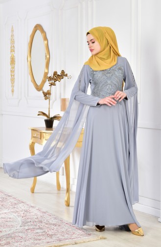 Gray Hijab Evening Dress 52697-03