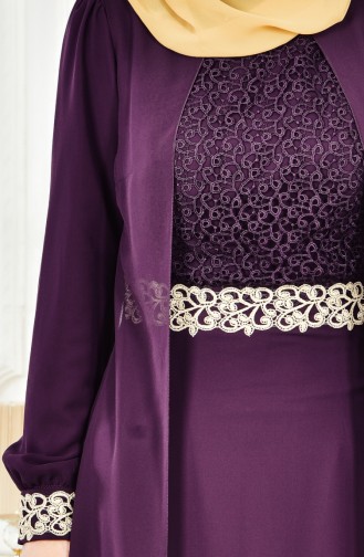 Dark Purple Hijab Evening Dress 52622-09