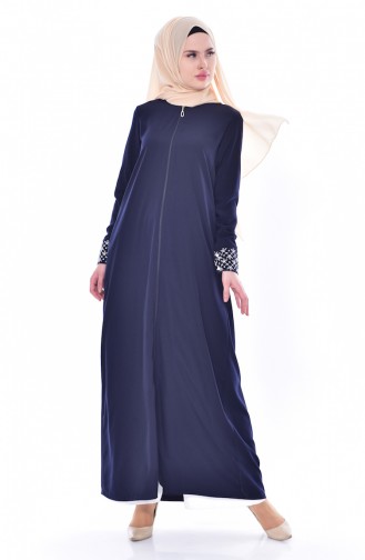 Embroidered Detailed Abaya 1787-02 Navy Blue 1787-02