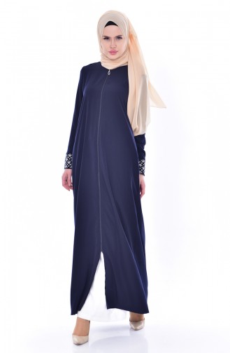 Embroidered Detailed Abaya 1787-02 Navy Blue 1787-02