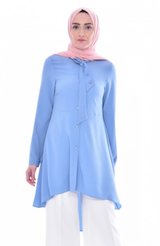 Buttoned Asymmetric Tunic 1805-04 Blue 1805-04