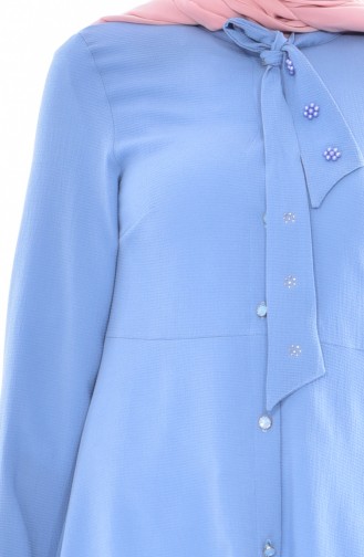 Buttoned Asymmetric Tunic 1805-04 Blue 1805-04