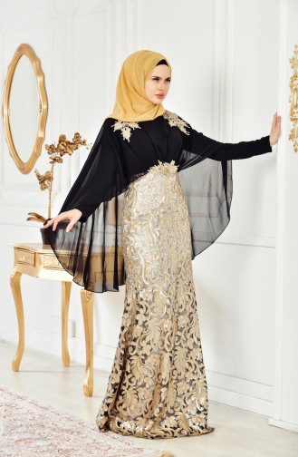 Robe de Soirée a Paillette 8222-03 Noir Gold 8222-03