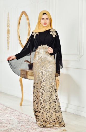 Black Hijab Evening Dress 8222-03