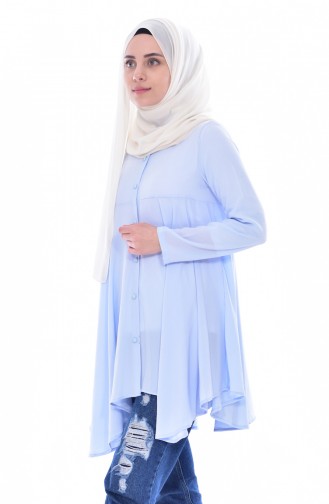 Buttoned Asymmetrical Tunic 1135-09 Baby Blue 1135-09