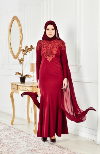 Weinrot Hijab-Abendkleider 4010-04