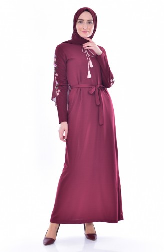 Sleeve Embroidered Dress 3844-07 Bordeaux 3844-07