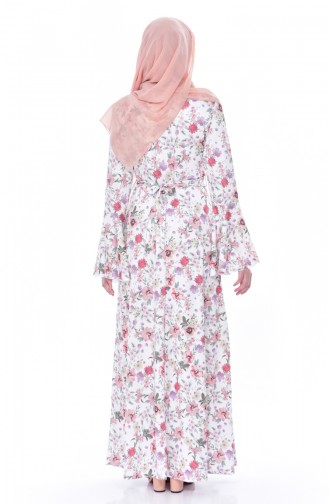 Çiçek Desenli Elbise 4569C-01 Ekru