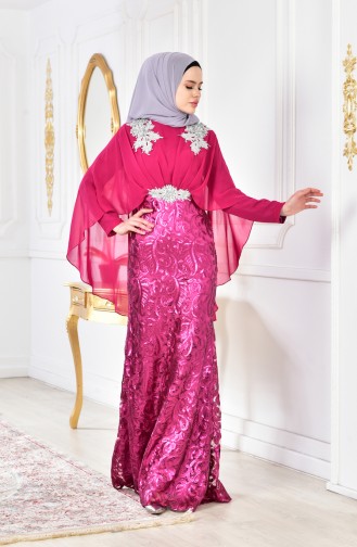 Robe de Soirée a Paillette 8222-02 Fushia 8222-02