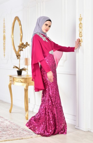 Sequined Evening Dress 8222-02 Fuchsia 8222-02