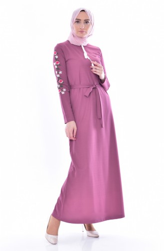 Sleeve Embroidered Dress 3844-03 dry Rose 3844-03