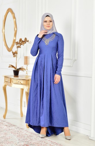 Asymmetrische Abendkleid mit Halskette 0511-04 İndigo 0511-04