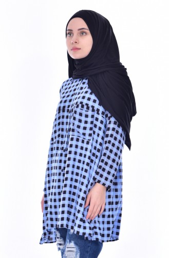 Buttoned Pocket Tunic 1196-03 Blue Black 1196-03