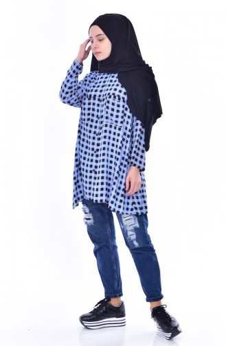 Buttoned Pocket Tunic 1196-03 Blue Black 1196-03