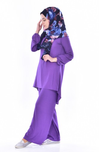 Tunic and Pants Two Piece Suit 0823-01 Purple 0823-01