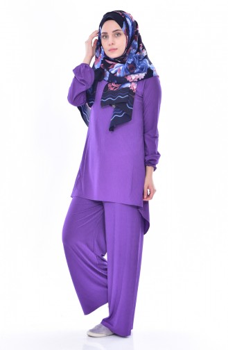 Tunic and Pants Two Piece Suit 0823-01 Purple 0823-01
